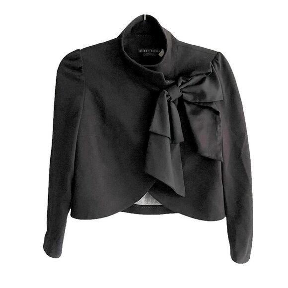 ALICE + OLIVIA Black Long Sleeve Cropped Blazer Jacket With Bow XS - Picture 1 of 14